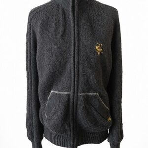 Men's Black Zip-Up Sweater with Gold Detail